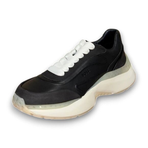 BOSS Nicole Runn Women's Black Leather Casual Sneakers US 7 (EU 37) MSRP $250 - Picture 1 of 4